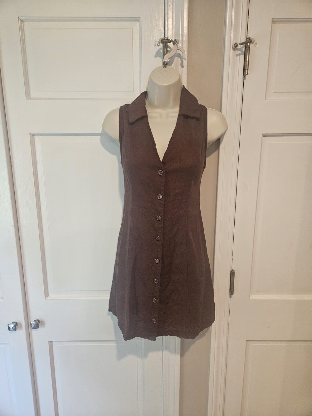 Monteau Sleeveless Brown Button-Front Mini Dress